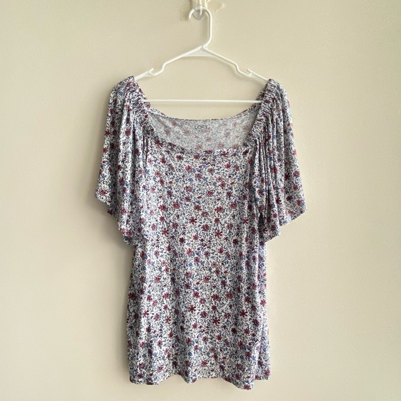 LOFT Outlet Floral Off the Shoulder Blouse, Flutter Sleeve Shirt, Women’s L - Picture 3 of 13